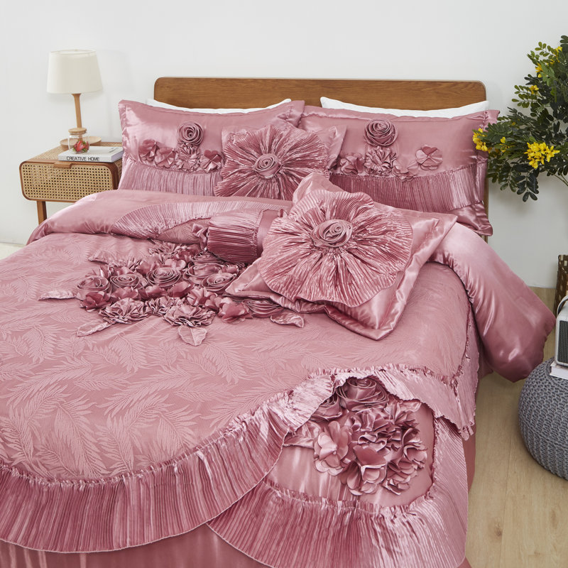 Ensemble d'édredon en microfibre 6 pièces , Édredon de très grande taille et 5 pièces suppl, Rose