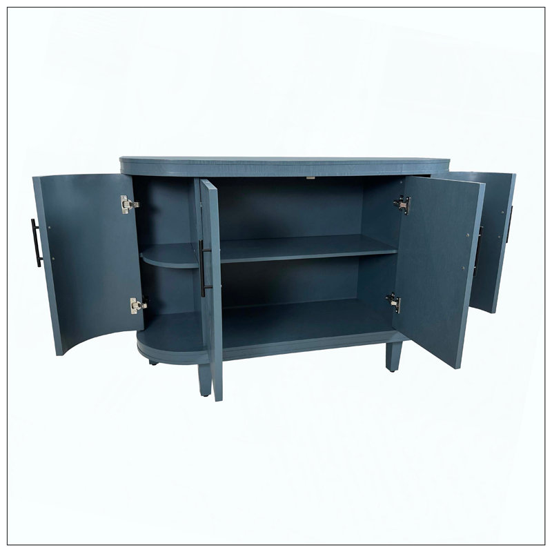 Armoire de rangement en bois avec console moderne et courbée avec 4 portes et tablettes intérieures réglables pour le salon, la cuisine, la chambre à coucher et le couloir
