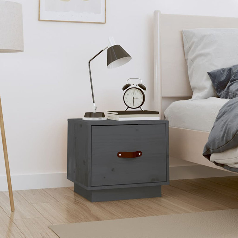 40cm W Solid Wood Bedside Table, Grey, Set of 2