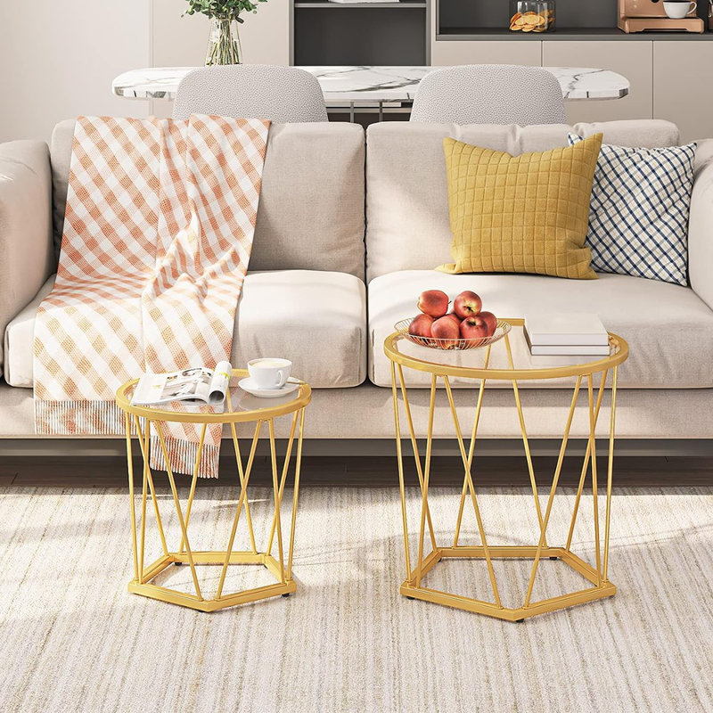 Putman Glass Nesting Tables Round End Tables, Gold
