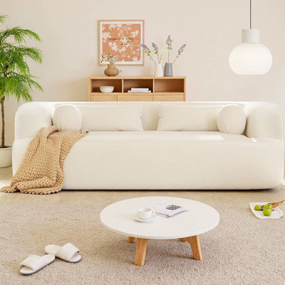 86" Chenille Boneless Cloud Couch with Pillows, Frameless Curved Sofa with High-Density Foam & Pocket Springs, No Assembly Required, 3-Seater Luxury Modern Compressed Sofa