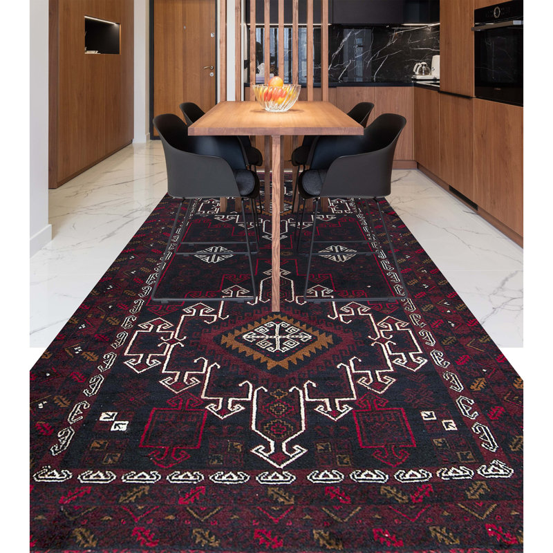 Hand-Knotted High-Quality Black and Red Area Rug