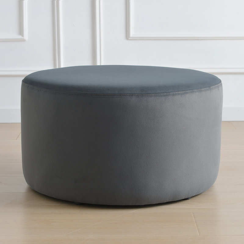 Brichelle 24'' Wide Modern Round Upholstered Ottoman, Dark Gray Velvet