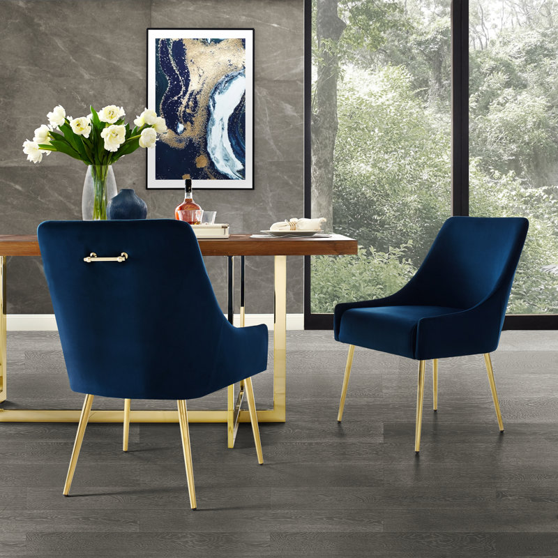 Chaise rembourrée Venema, Or, Bleu marine
