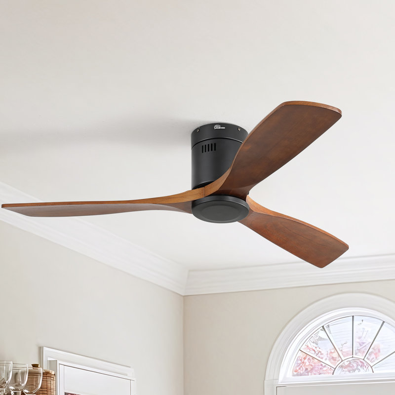 Sofucor Rachel 52'' 3-Solid Wood Blade Flush Mount Classic Ceiling Fan no Lights, Black with Brown Blade