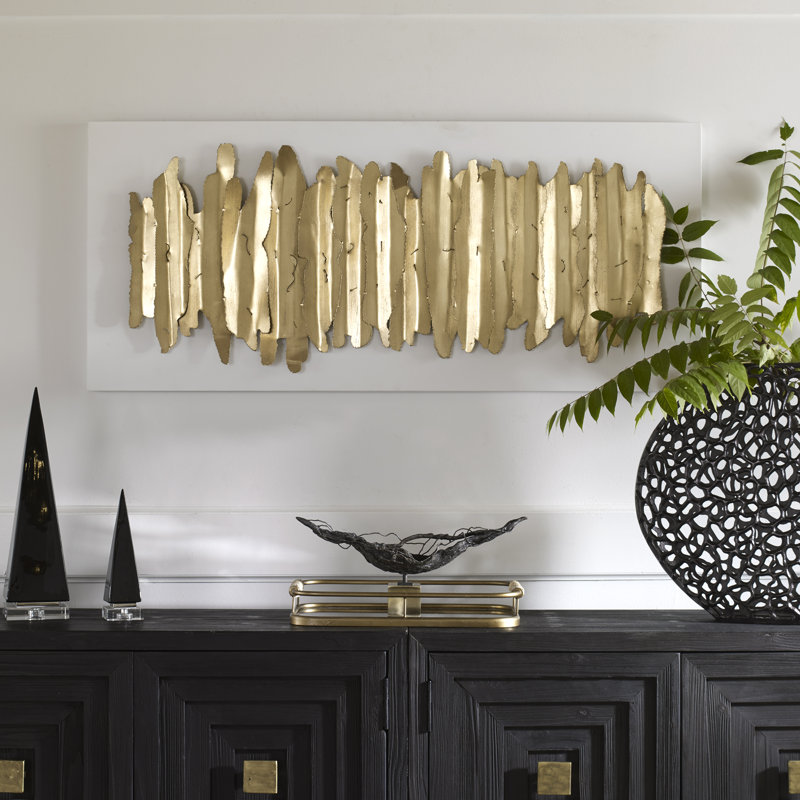 Gold Leaf Embellished Iron Rectangular Wall Sculpture