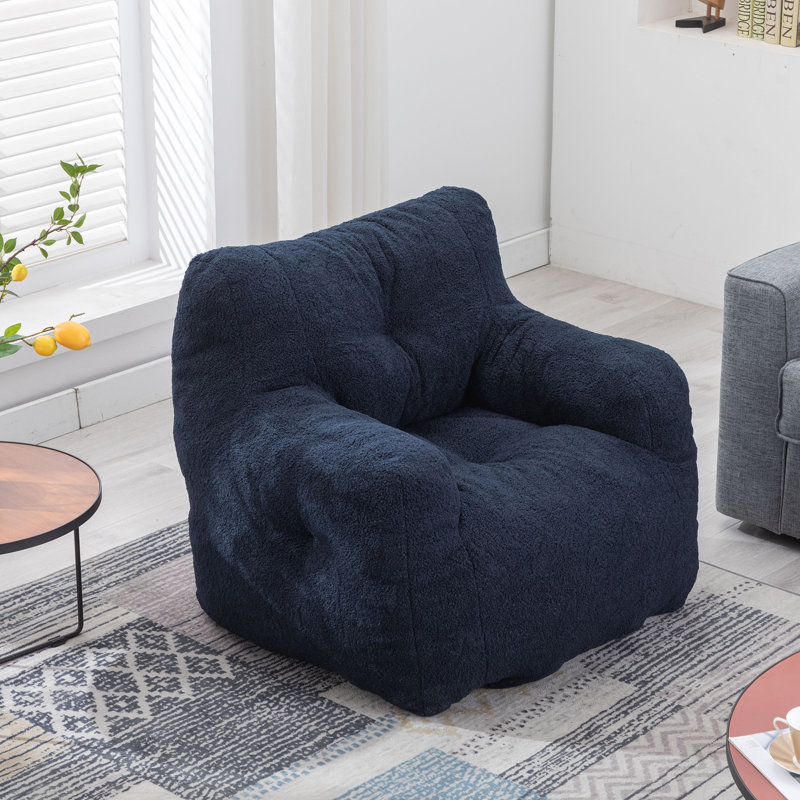 Medium Bean Bag Chair, Dark Blue Faux Fur
