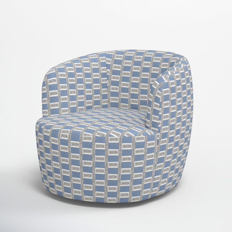 Fauteuil demi-tonneau pivotant Mina, Percy à carreaux de glace
