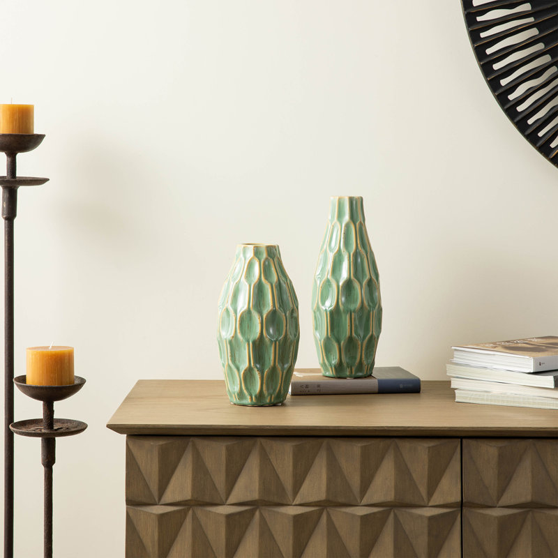 Modern Geometric Green Ceramic Table Vases