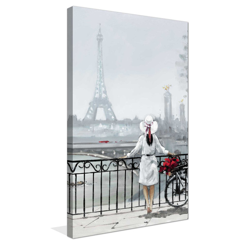 Dame à Paris - Peinture, Toile tendue, H 30 po x l 18 po x P 1 po