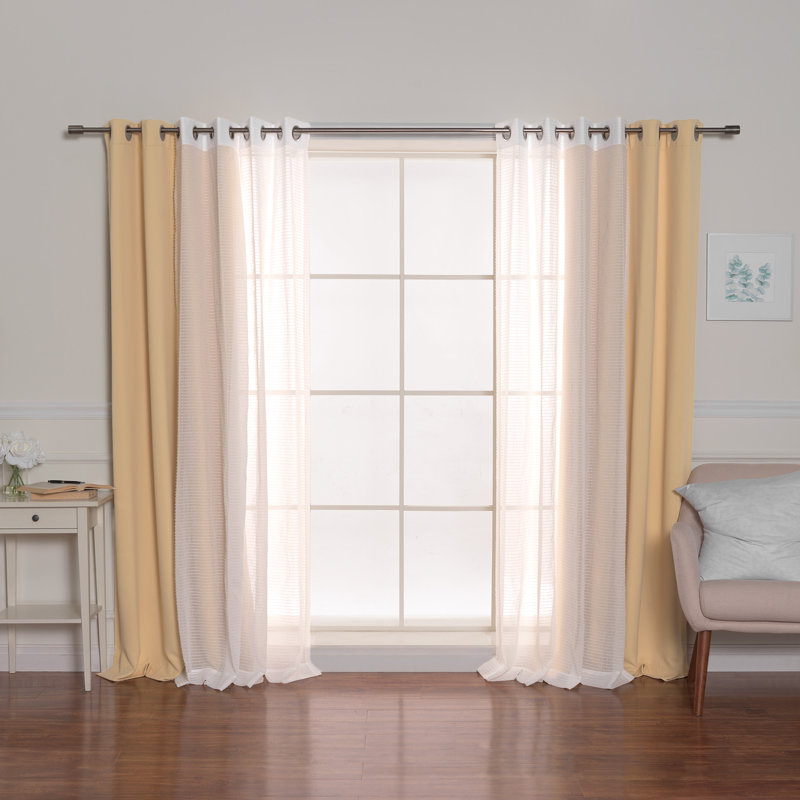 Brunos Mix & Match Striped Room Darkening and Sheer Grommet Curtain Panels, Sunlight, 52" W x 96" L