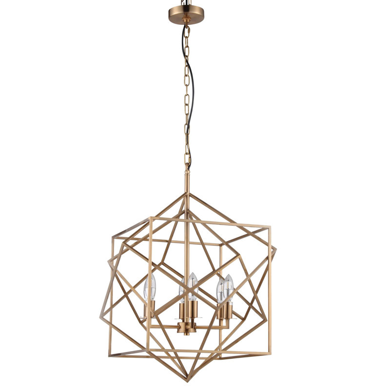 Lustre géométrique 3 lumières unique/relevé Shurtleff, Laiton laqué