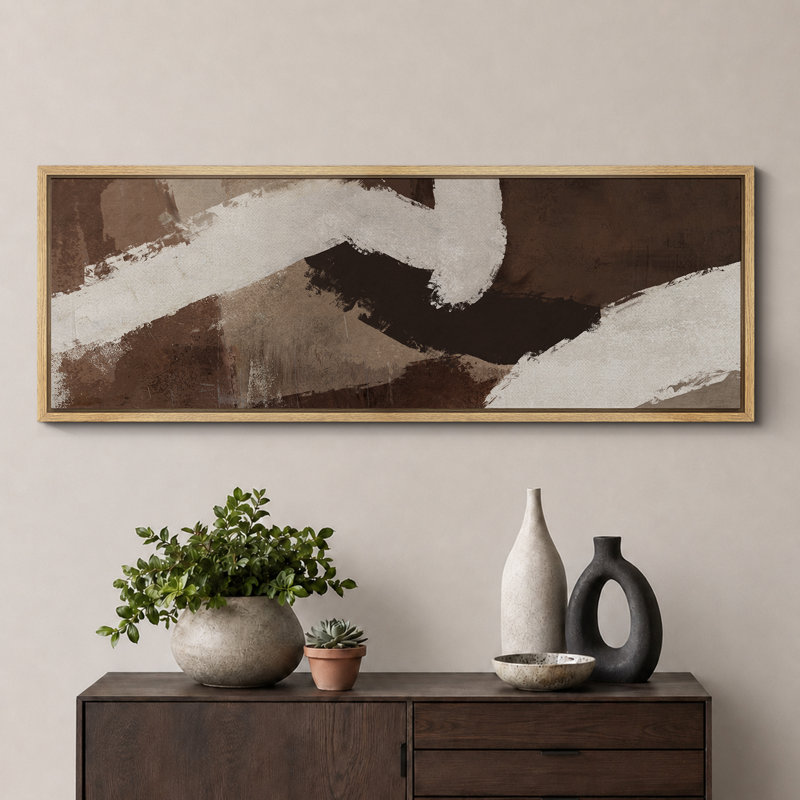 «Grunge Abstract Paint Stroke Effect Mid Mid Century Shape Contemporary Abstract Dynamic Black and White», reproduction encadrée sur toile