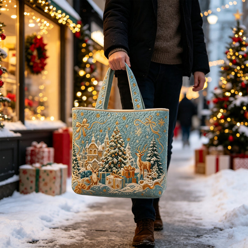 Sac fourre-tout imprimé de Noël, sac à bandoulière décoré pour les fêtes, Light Blue