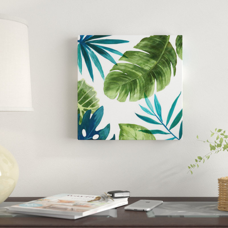 « tropical leaves ii », impression sur toile, H 26 po x l 26 po x p 1,5 po, Pas de tapis, Toile tendue