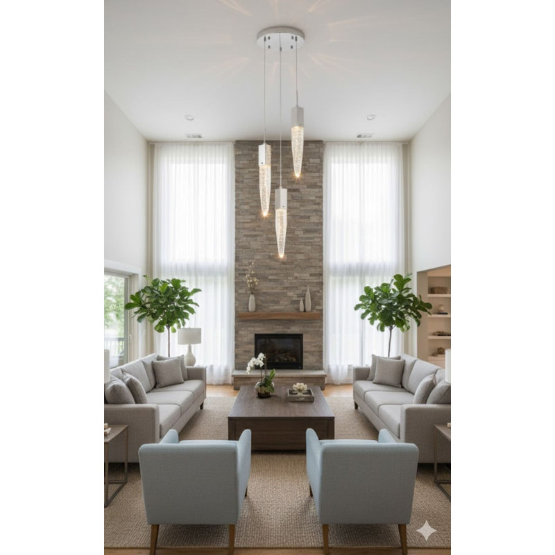 Lustre géométrique unique à 3 lumières avec cristal Megaan, Chrome