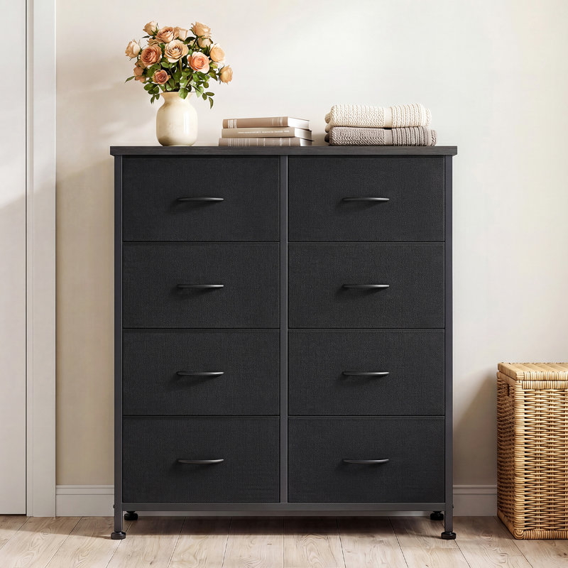 Commode de chambre à coucher avec commode haute 8 tiroirs, Noir