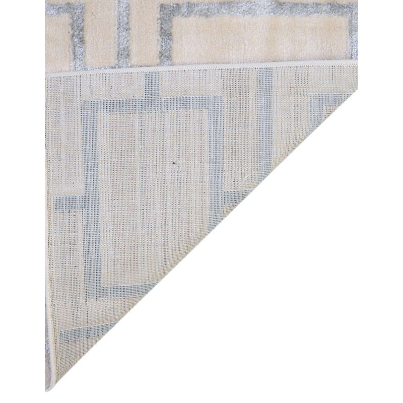 Glam Geometric White Silver Area Rug, Runner 2' x 10'