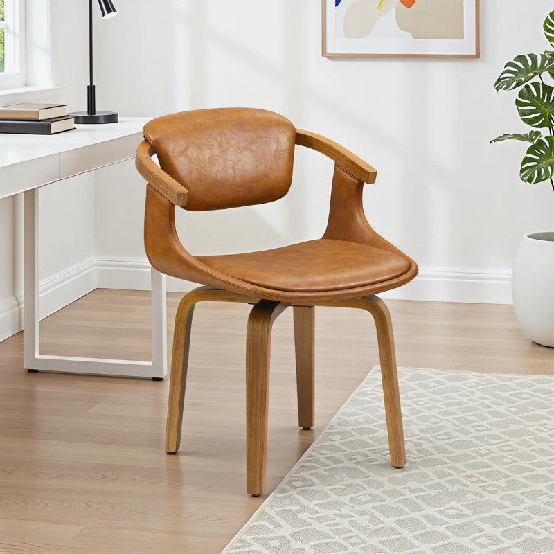 Breckston Swivel Faux Leather Home Office Task Desk Chair, Brown, Brown
