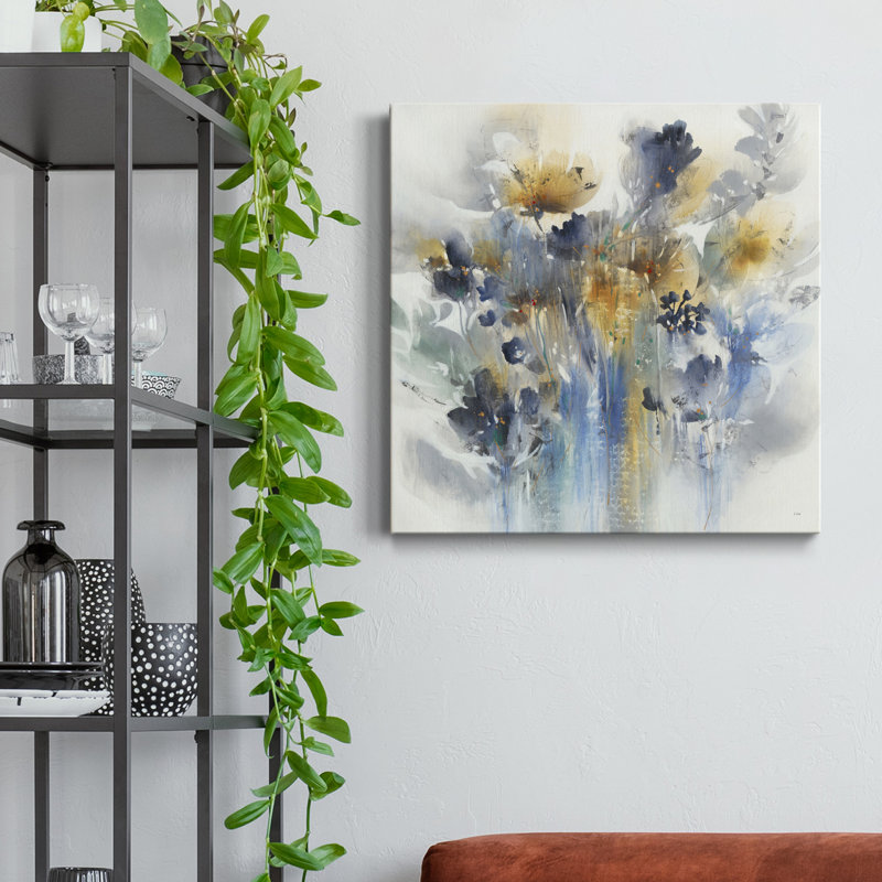 Indigo Botanical - Wrapped Canvas Print, 40" H x 40" W x 1" D