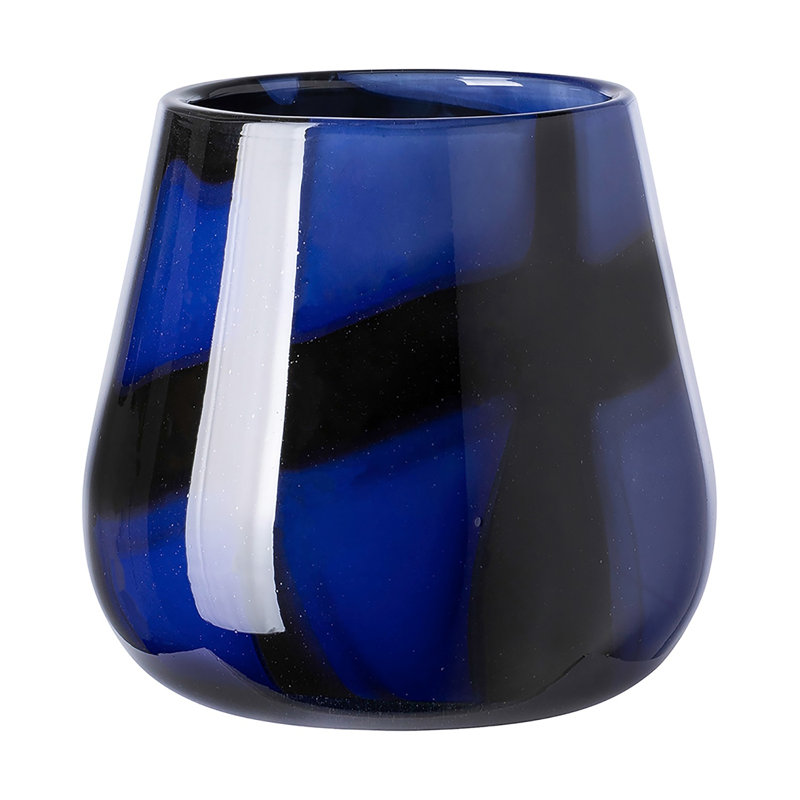 Vase en verre bleu Marly, H 6,69 po x l 7,48 po x P 7,48 po