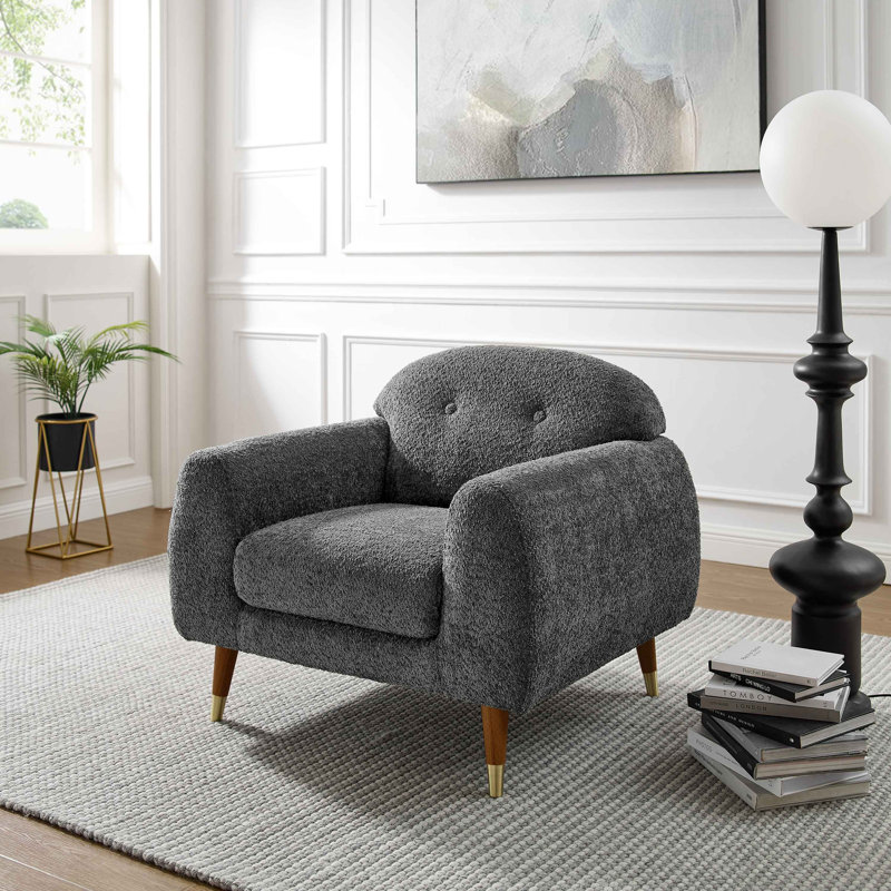 Elishah 96Cm Wide Tufted Armchair, Natural, Blue Boucle