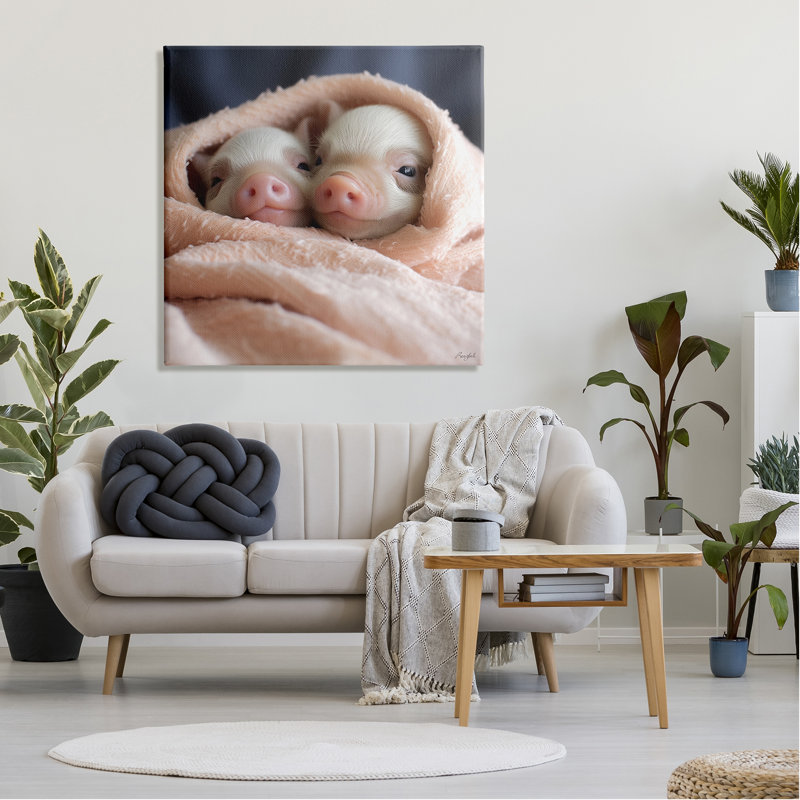 «Cuddling Sleepy Piglets» par Roozbeh, H 36 po x l 36 po x P 1,5 po