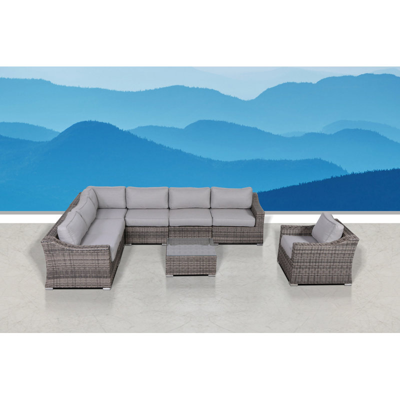 Ensemble de conversation pour 6 personnes avec coussins Biles Wicker