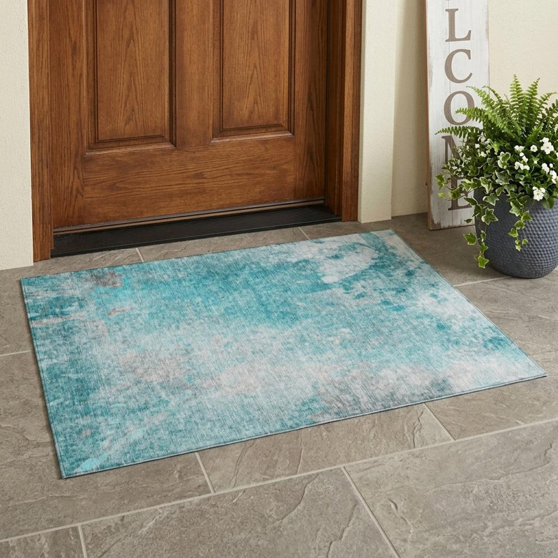 Tapis extérieur lavable antidérapant 3 pi x 5 pi bleu sarcelle