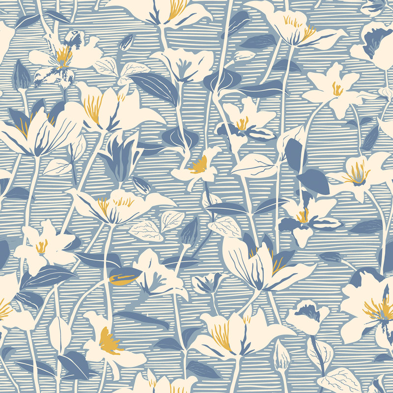 Lino Leaves - Soft Navy, Navy
