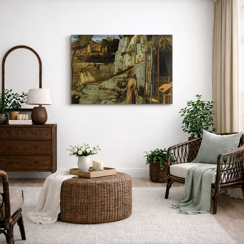 «Saint Francis in Prayer», œuvre d'art paysagère, photos de bureau, H 16 po x l 24 po, Toile tendue