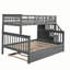 Lit superposé double échelle avec lit inférieur double, espace de rangement et rails, adapté pour les chambres à coucher, les dortoirs, pour les adultes, gris-121070007