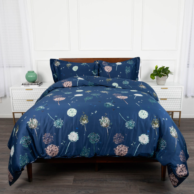 Ensemble de housse de couette à motif de pissenlit 100% coton Southshore Fine Linens, bleu