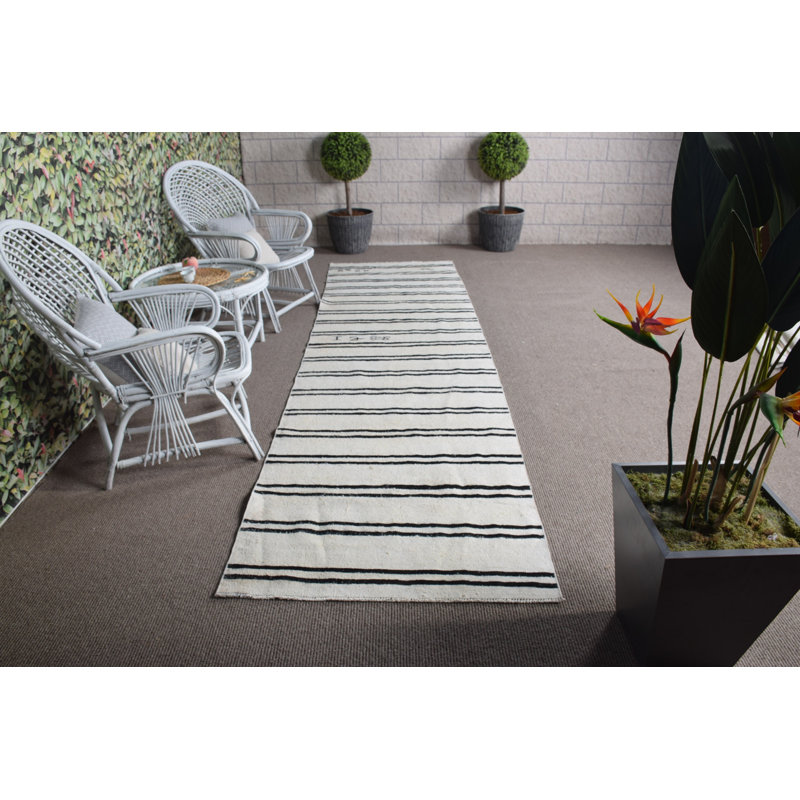 Tapis de couloir à rayures turque rétro blanc pour décoration intérieure ou escalier avec charme antique
