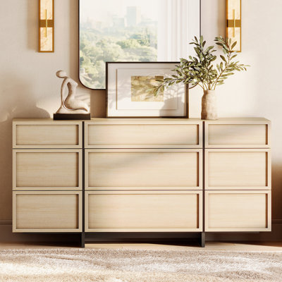 Commode moderne à 9 tiroirs avec pieds en forme de T - Armoire de rangement en bois et organisateur de placard pour la chambre à coucher, le couloir ou le salon, chêne