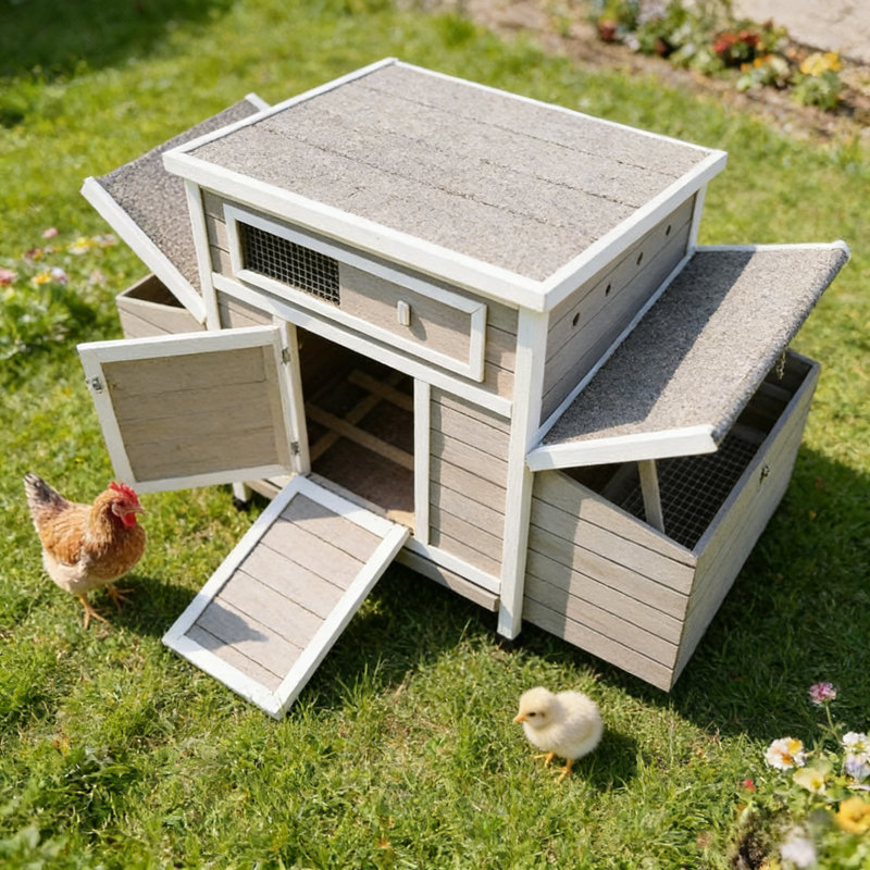 Grand poulailler extérieur en bois avec 2 boîtes de nidification, cage à poules robuste pour la cour arrière