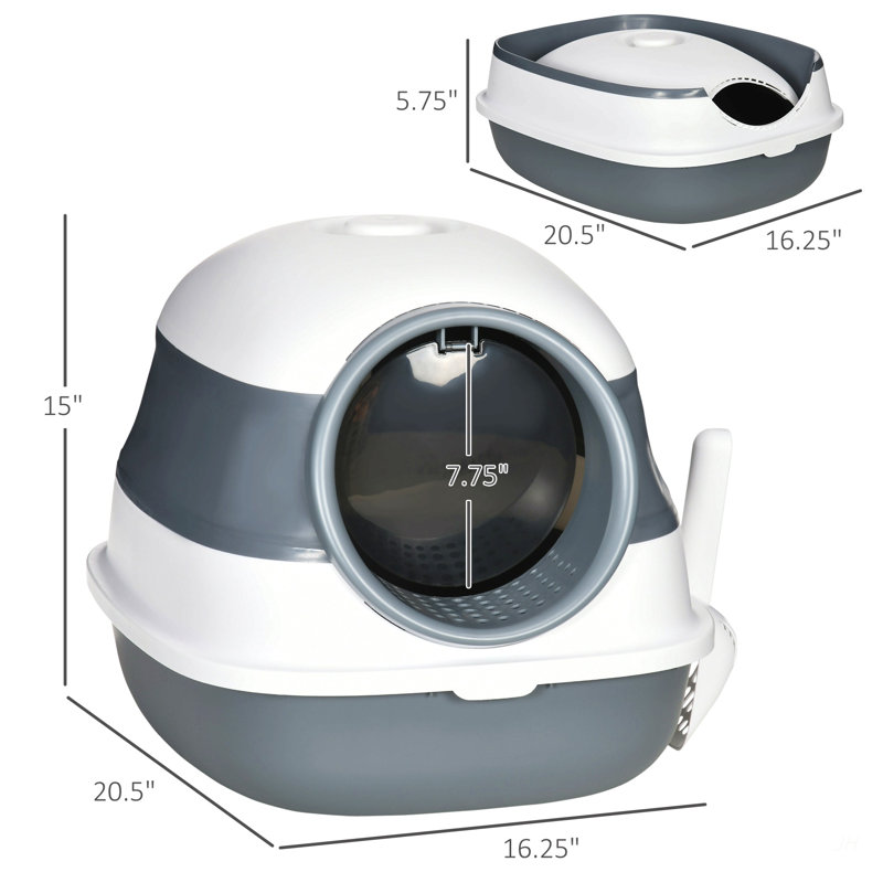 Litière avec couvercle, litière pour chat, Grey/White