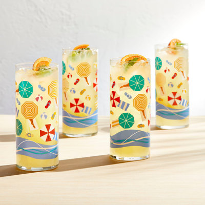 Libbey Vintage Beach Scene Cooler Glasses, 16 oz.