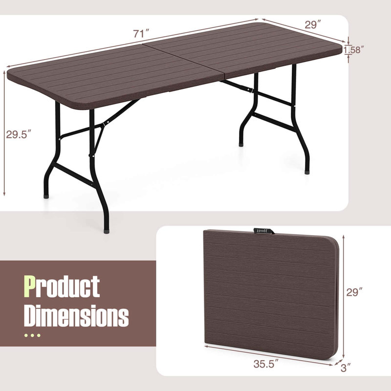 Table pliante portative 6 pi Costway, Brun