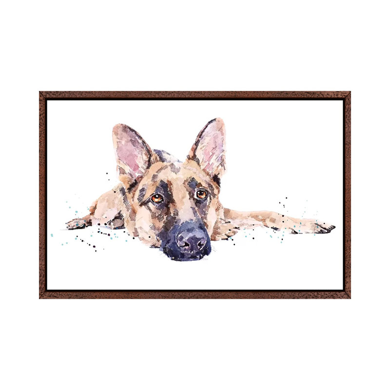German Shepherd II - Painting on Canvas, Classic Brown Wood Framed, 66.04 cm H x 45.72 cm W