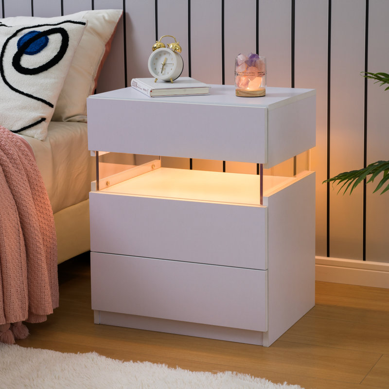 Nightstands set of 2 LED Night Stand, White