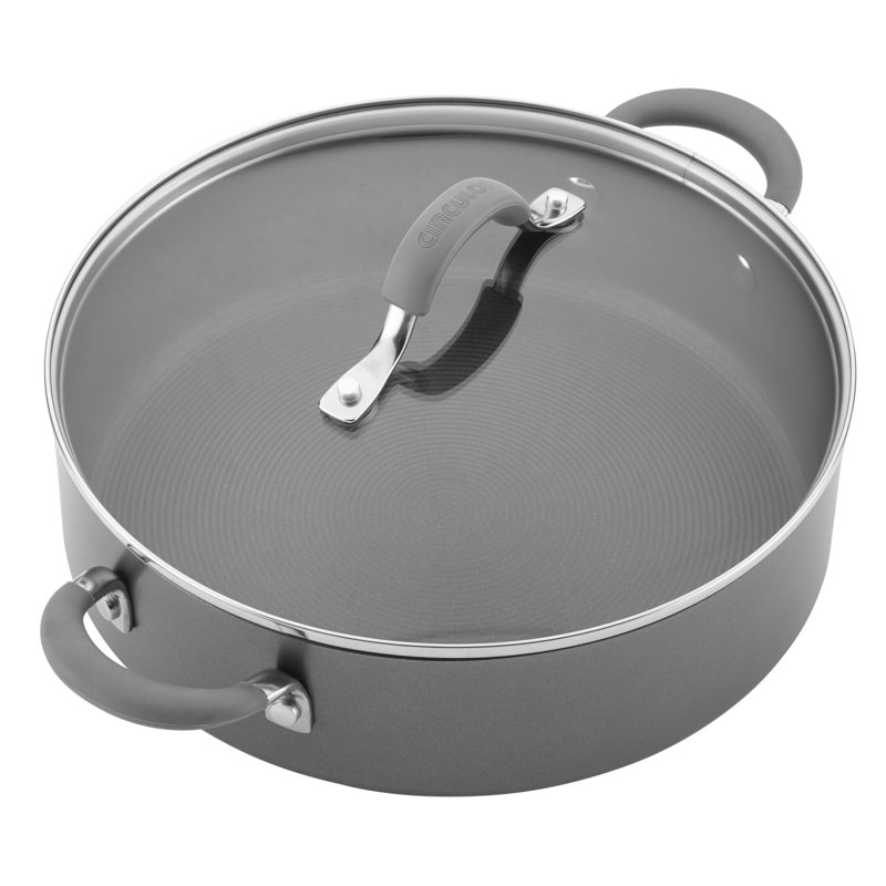 Elementum Hard-Anodized Nonstick Covered Sautéuse, 4 Quart, Oyster Gray/Clear/Silver