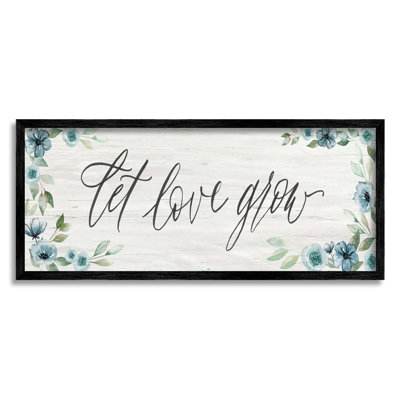«Let Love Grow Blooming Blue Flower Border» par Kristen Brockmon - cadre texturé sur bois flottant