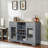 Cabinets, Modern Farmhouse Sideboard Buffet with 2 Drawers, Glass Doors &amp; Wine Rack | Light Blue + Light Oak 56.46”W | MDF | Kitchen