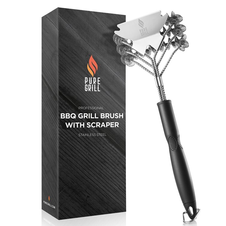 Safe/Clean Bristle-Free Grill Brush with Speed/Scrape Scraper - 18 Stainless Steel