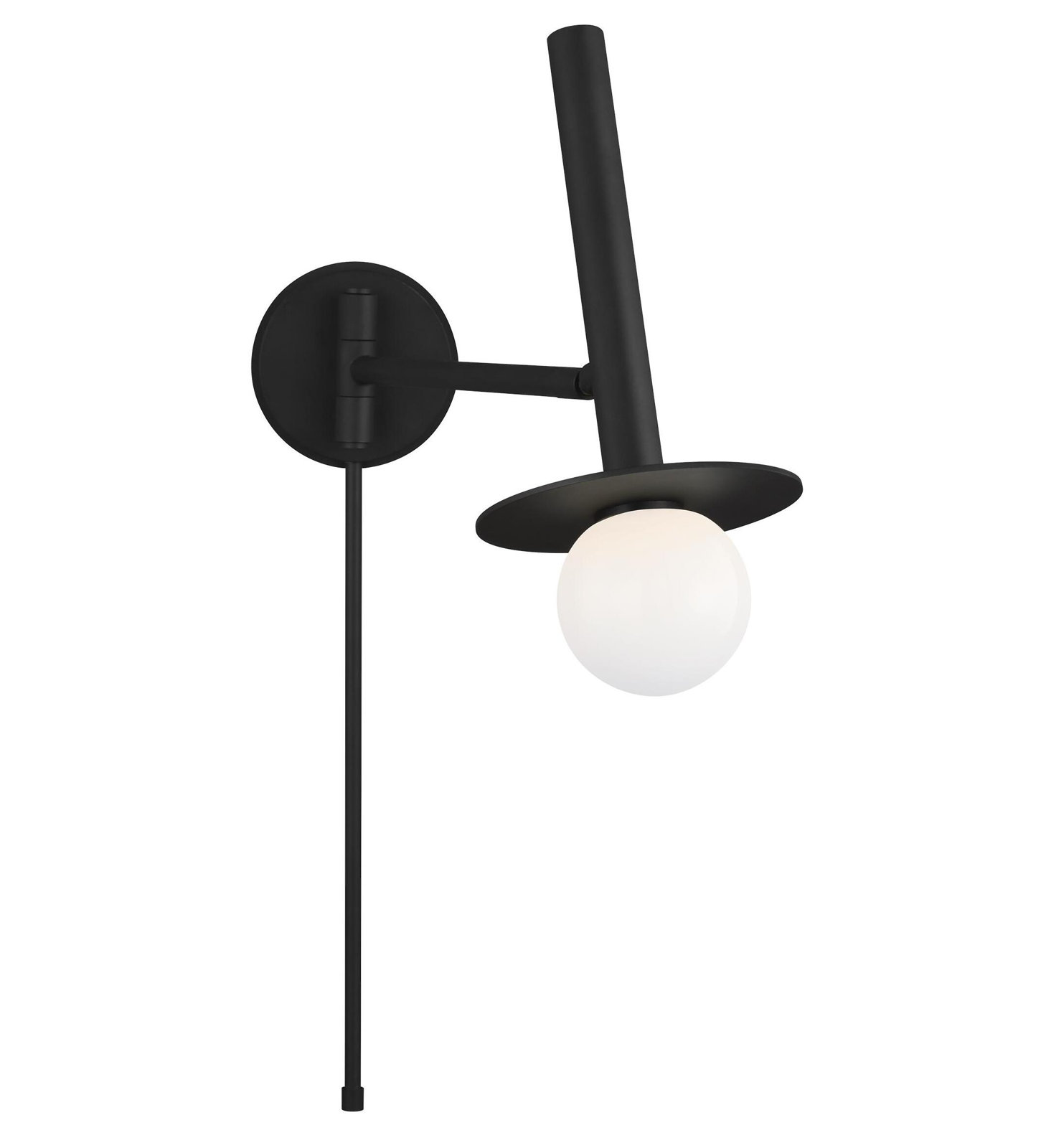 Allegra Single Light Glass Dimmable Swing Arm Sconce, 23.63" H x 6" W x 18.75" D, Midnight Black