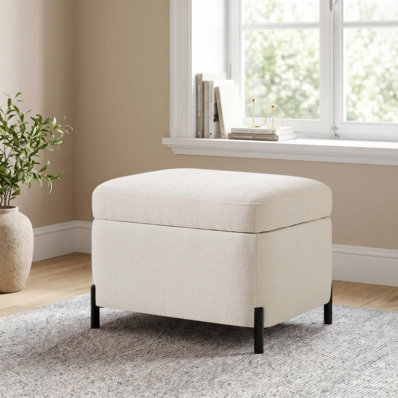 Repose-pieds avec rangement à couvercle rabattable en chenille de 23,6 po, Blanc