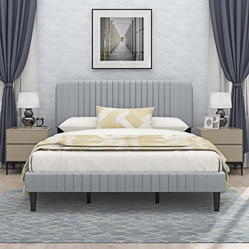 Lit plateforme, Gris clair, Grand