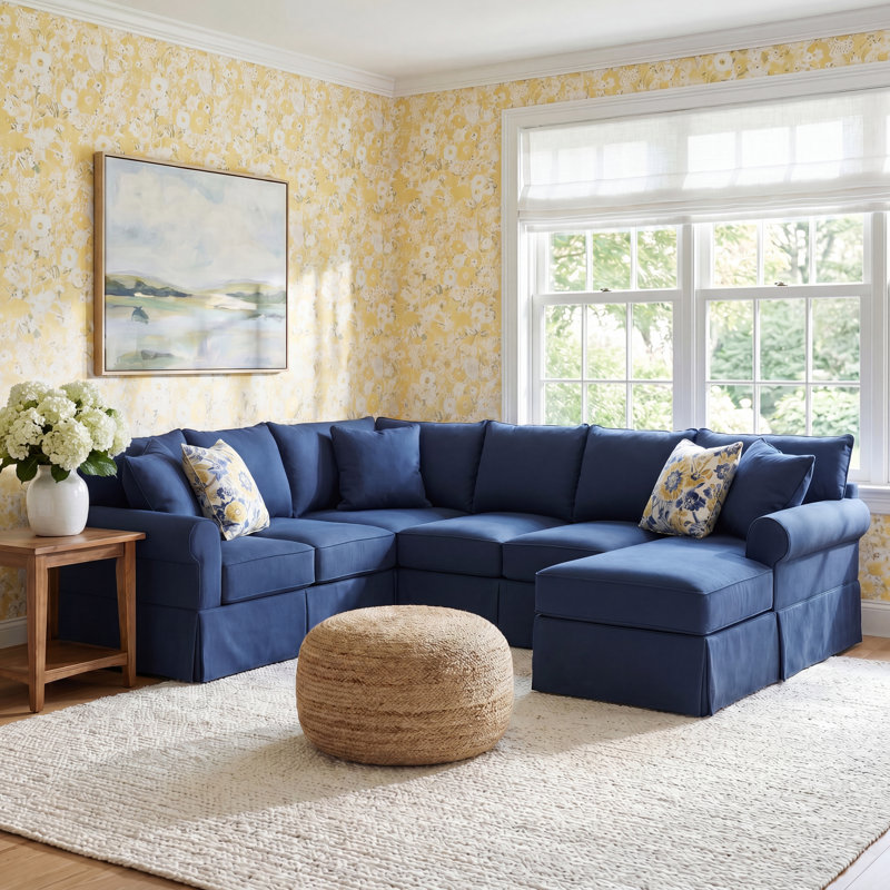 Amari Slipcovered U-Shaped Sectional, Right Hand Facing, Lena Sand Performance Linen Blend