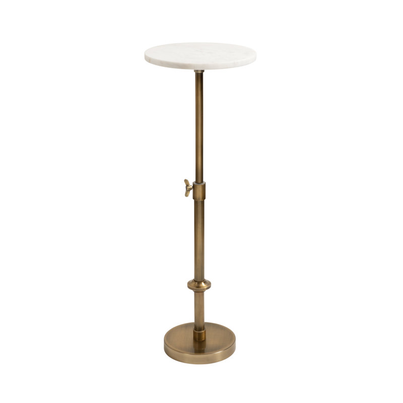 Traditional Adjustable-Height Metal Pedestal Table, White, Gold, 10" W x 10" D